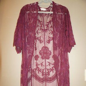 Long Lace Burgandy Kimono Duster